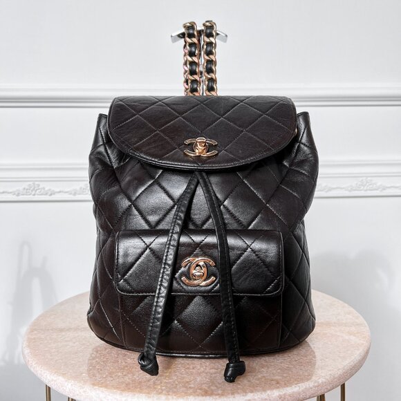 Authentic Chanel Backpack Matelasse Daypack Brown Leather Duma B0879 - Picture 1 of 16